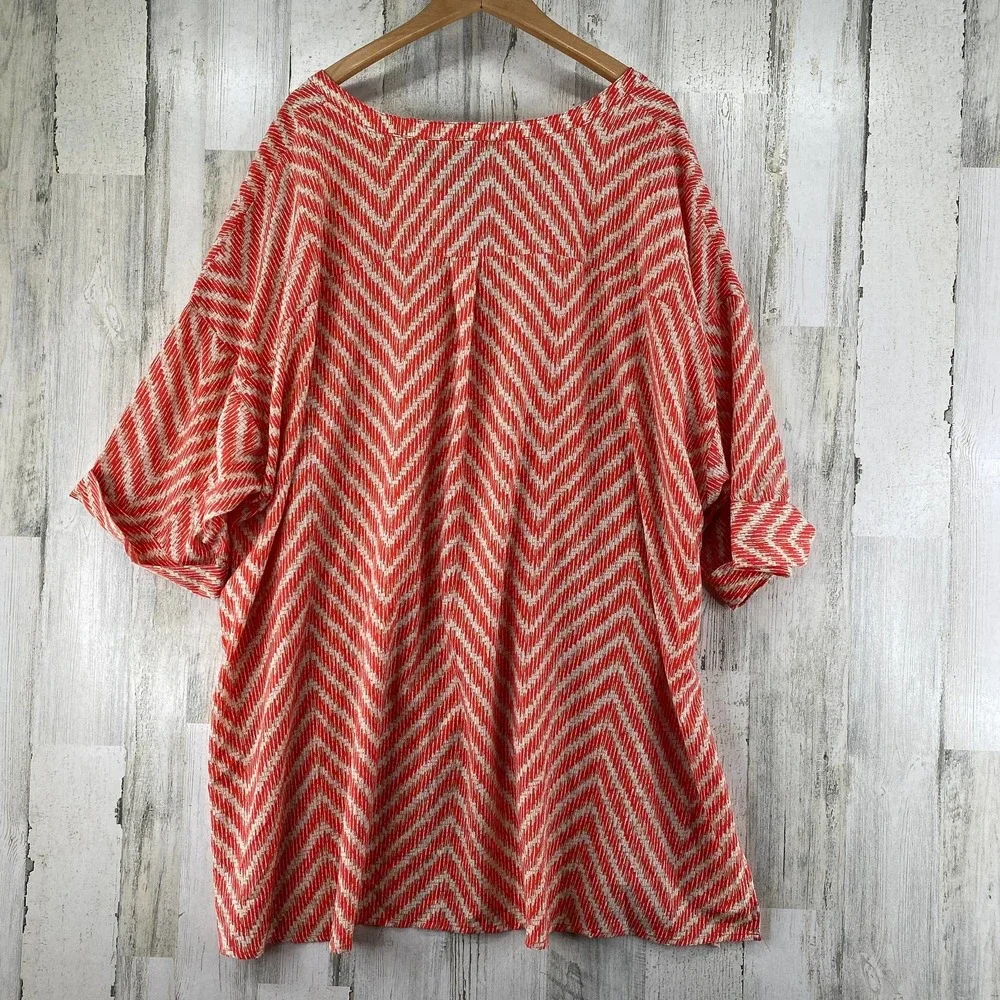 Catherines Henley Tunic Top Womens Plus 3X 26/28W Orange Cream Polyester S/S - Picture 4 of 6
